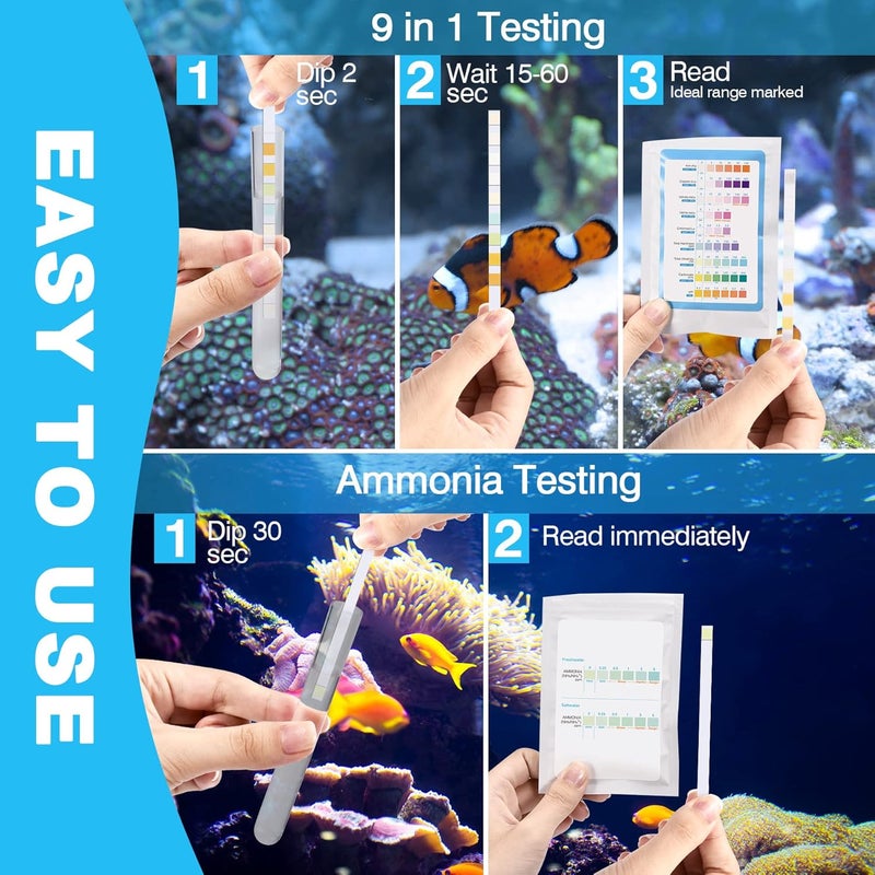 SaySummer 10 in 1 Ammonia Test Kit for Aquarium, 150ct Aquarium Ammonia Test Strips Freshwater Saltwater, Fish Tank Aquarium Test Strips Kit - Testing Ammonia and 9 More ! - Image 4